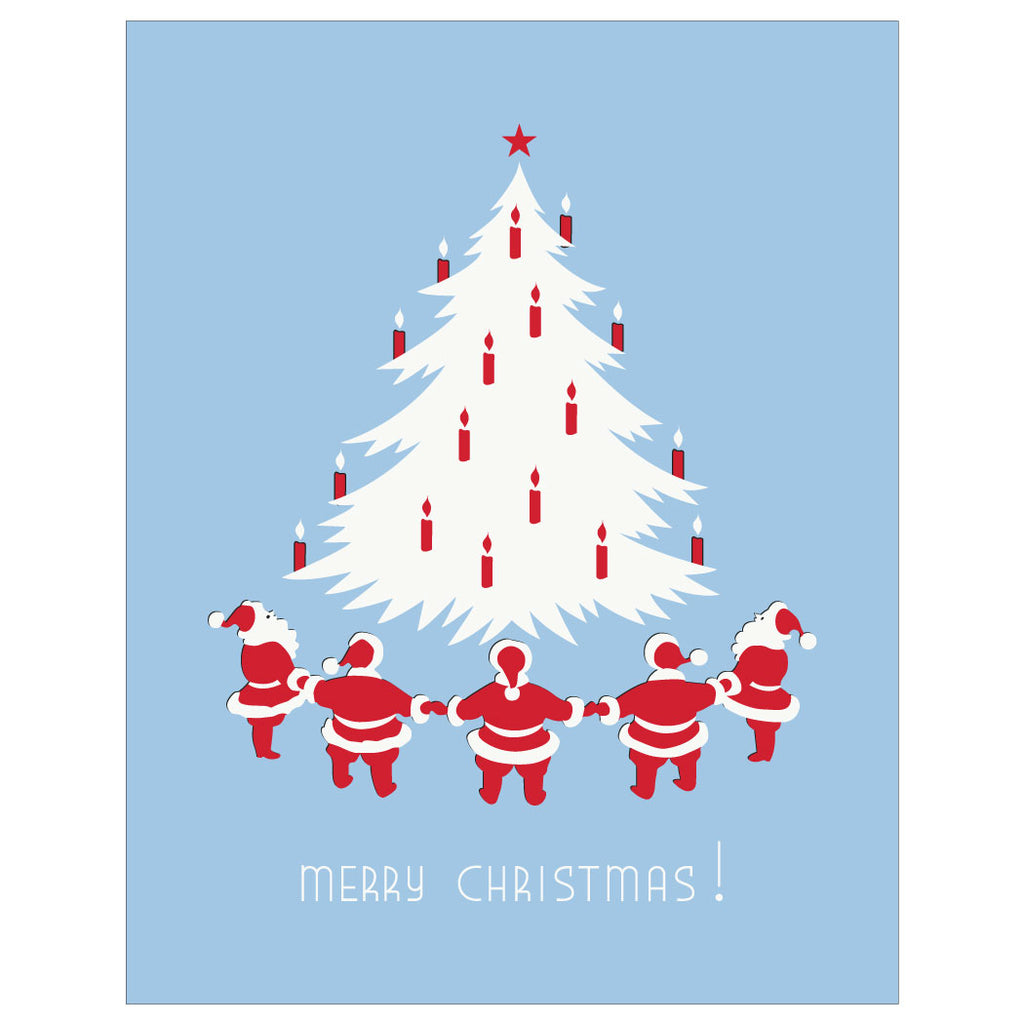 Merry Christmas Santas Around The Tree Magnet & Greeting Card