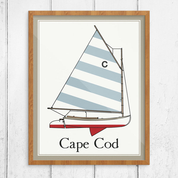 Cape Cod Beetle Cat with a Striped Sail 11 x 14 Print