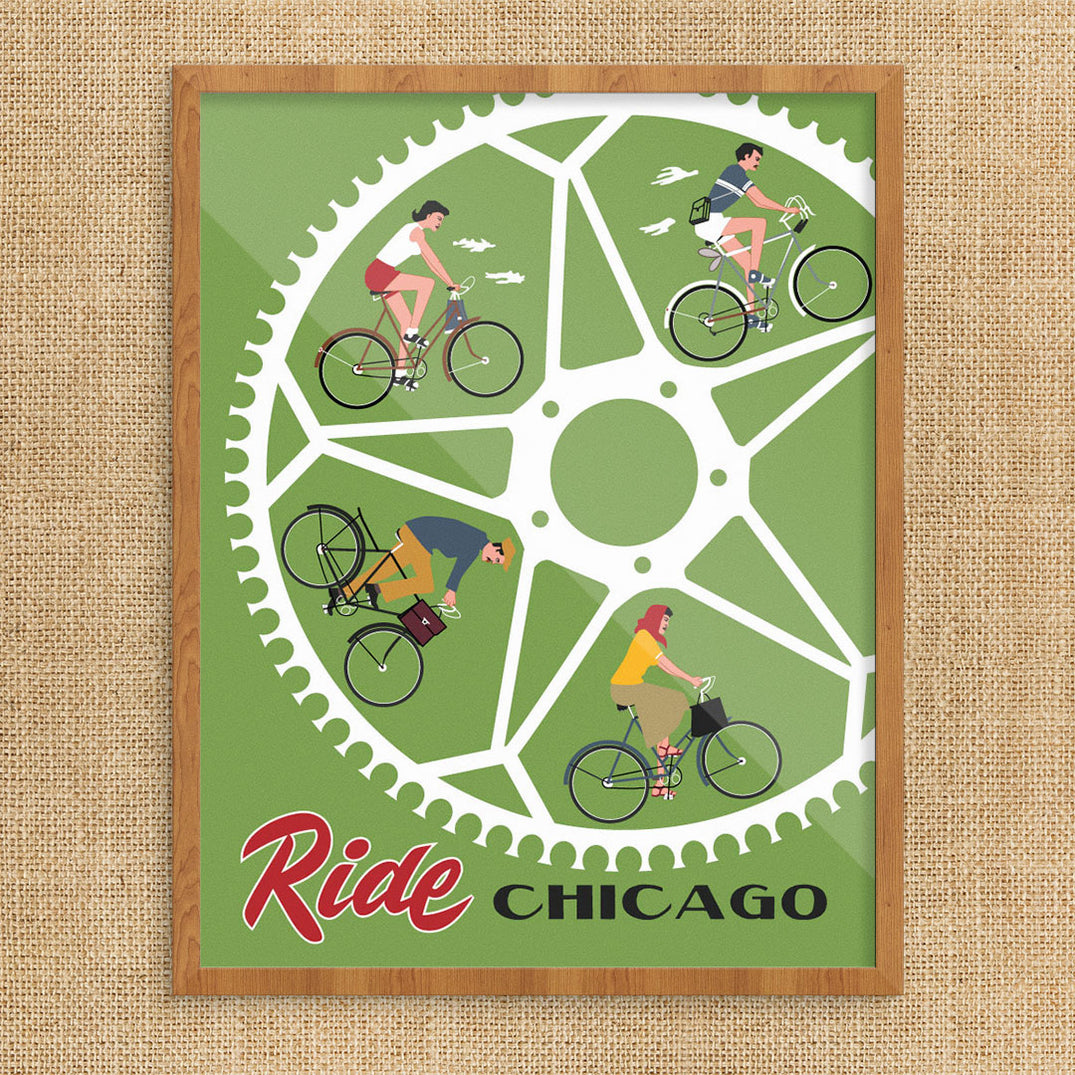 Ride Chicago Bike Wheel Print Fridgedoor