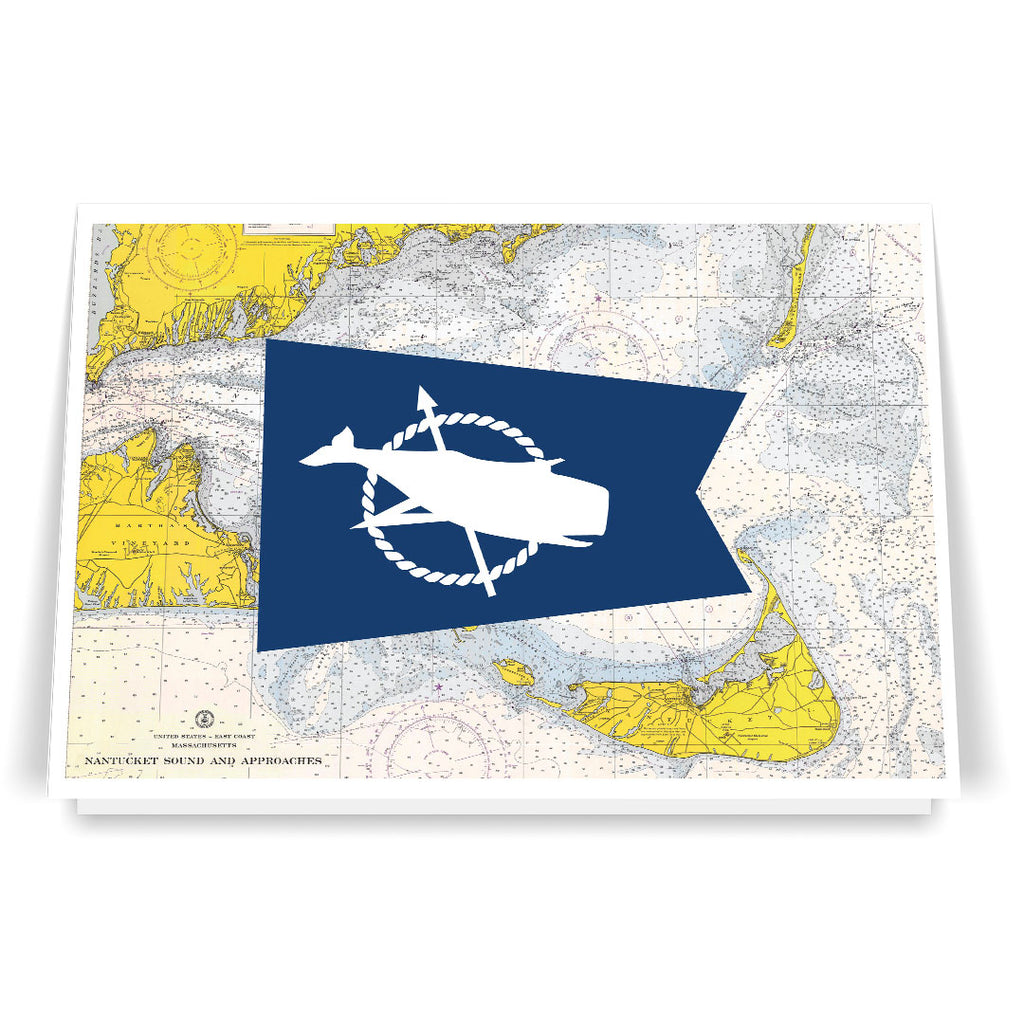 Nantucket Whale Flag & Nautical Chart 5 x 7 Greeting Card