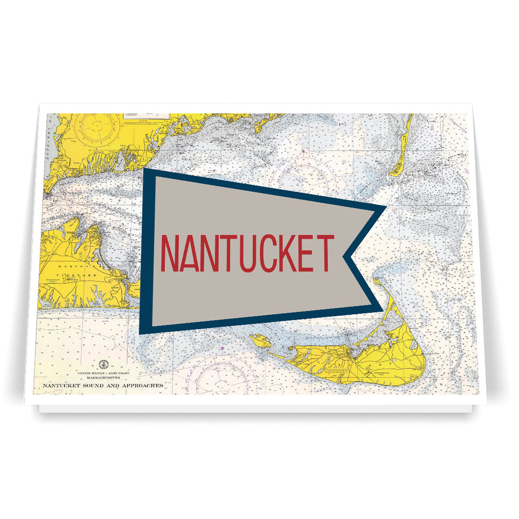 Nantucket Red & Blue Flag Nautical Chart 5 x 7 Greeting Card