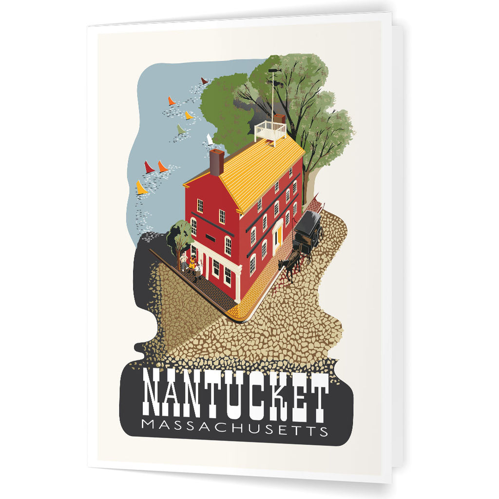 Nantucket Pacific Club Building & Sailboats Travel Poster 5 x 7 Greeting card