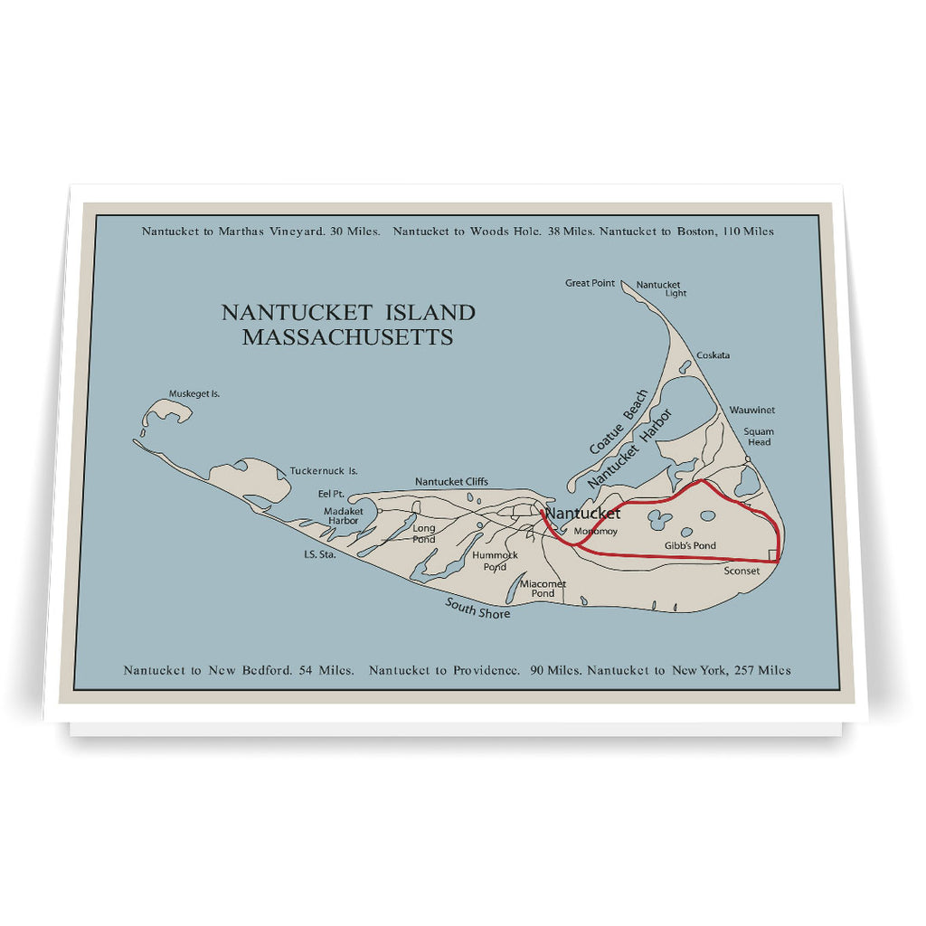 Nantucket Island Vintage Map 5 x 7 Greeting Card