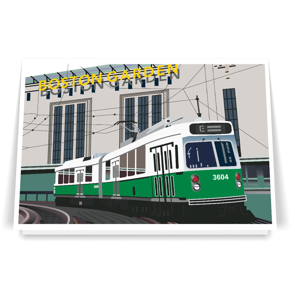 Old Boston Garden & Green Line Train 5 x 7 Greeting Card