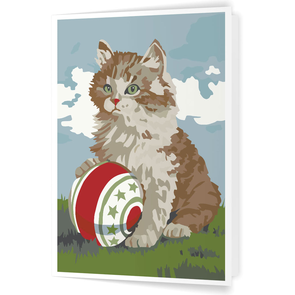 Paint By Number Cat and Ball 5 x 7 Greeting Card