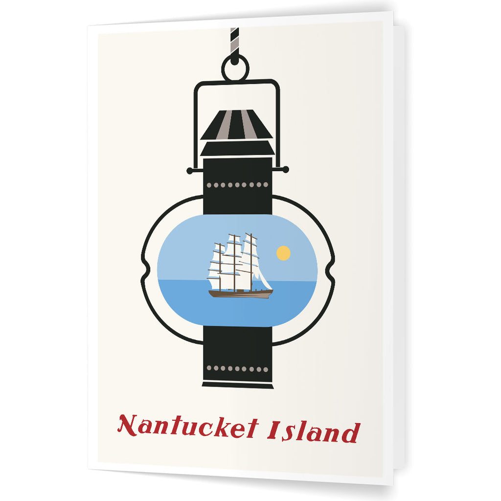 Nantucket Island Lantern and Whaling Ship 5 x 7 Greeting Card