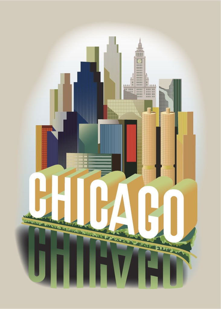 Chicago Skyline Reflections Print Magnet