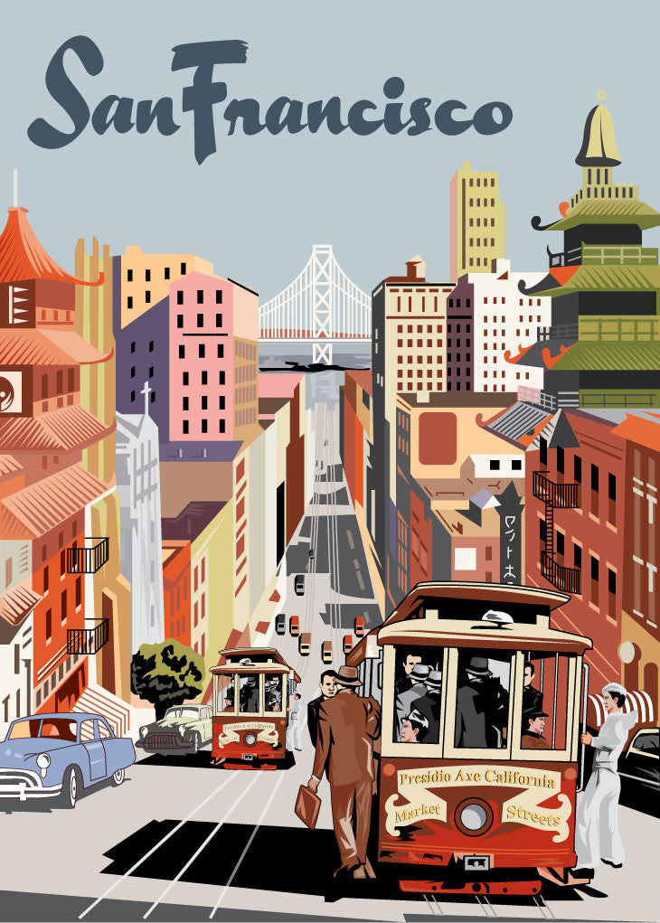 San Francisco Cable Car & Bay Bridge View Magnet