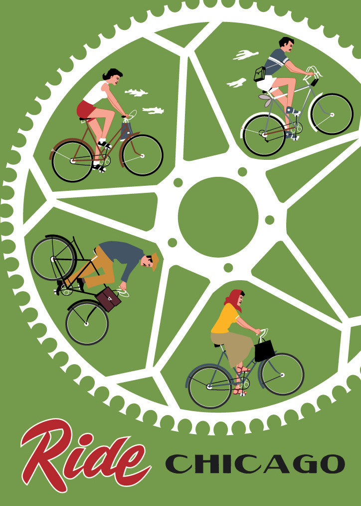 Ride Chicago Bike Wheel Print Magnet