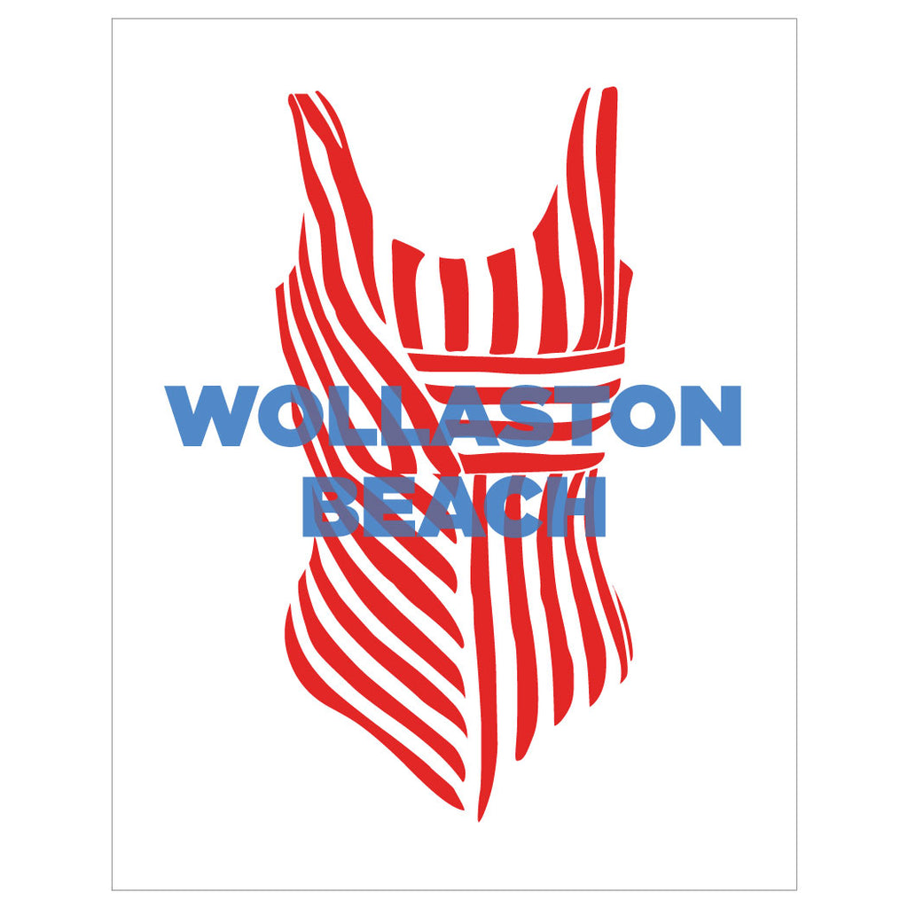 Wollaston Beach Red Stripe Bathing Suit Magnet & Greeting Card