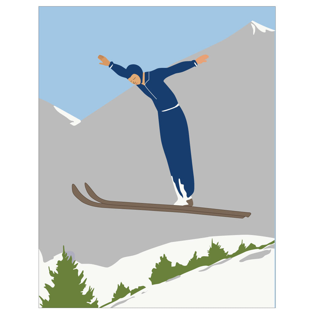 Ski Jumper and Mountain Magnet & Greeting Card