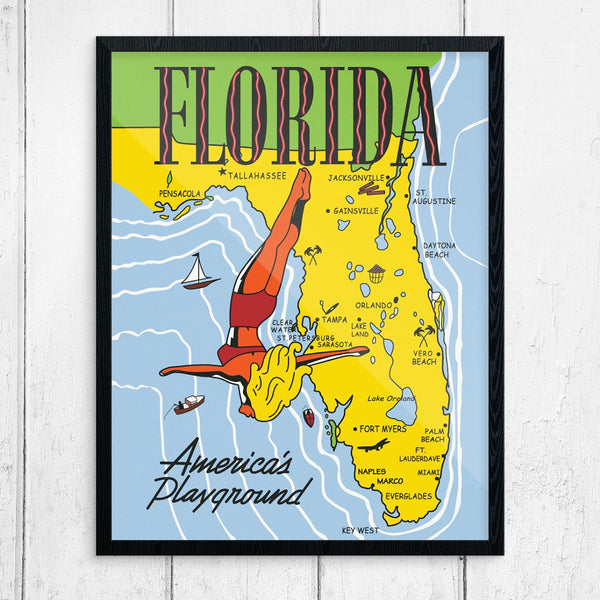 Florida America's Playground Vintage Travel Poster Map