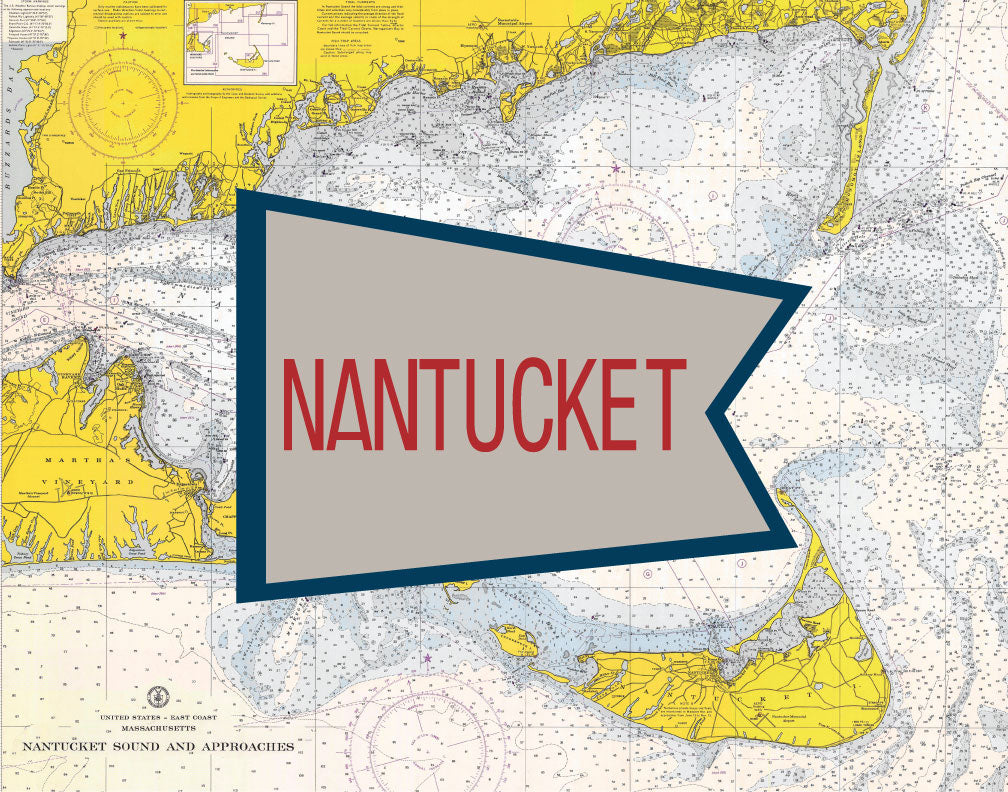 Nantucket Red & Blue Flag Nautical Chart Magnet