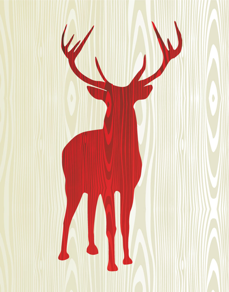 Red Reindeer Silhouette on Wood Magnet