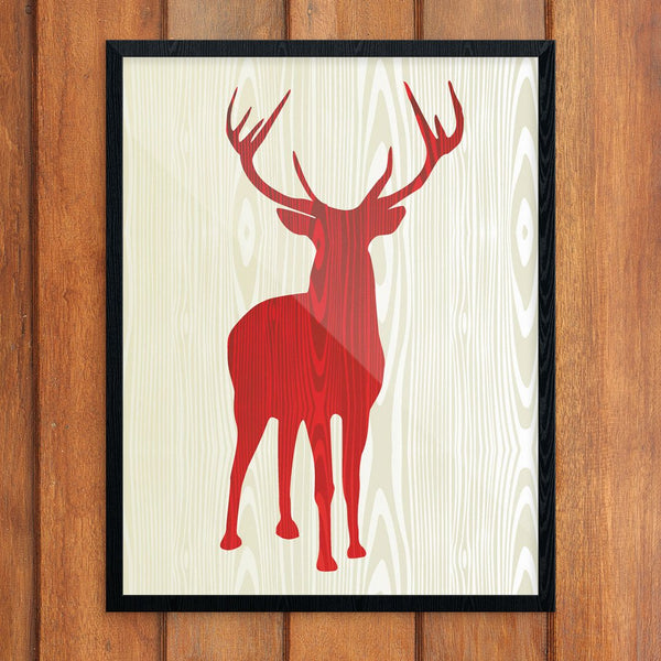 Red Reindeer Silhouette on Wood 11 x 14 Print