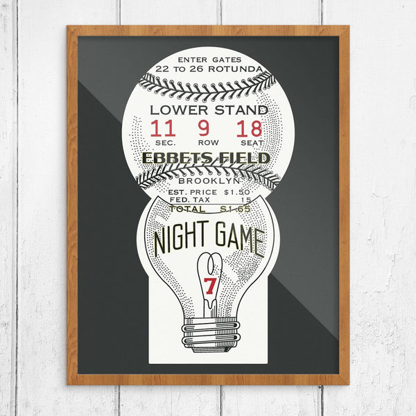 Brooklyn Dodgers Ebbets Field Night Game Ticket Print