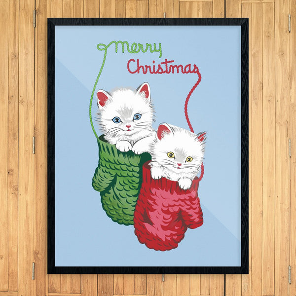 Merry Christmas Kittens in Mittens Print
