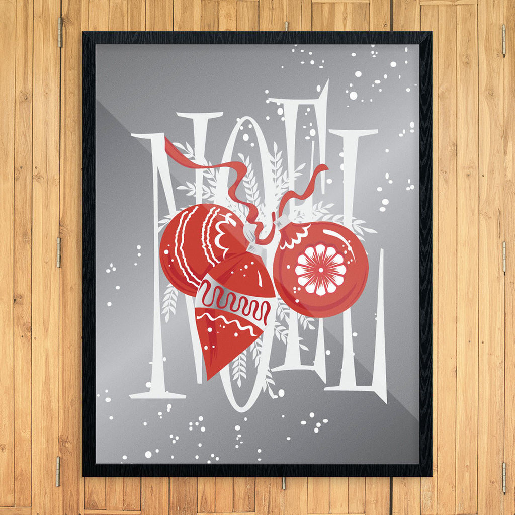 Noel Ornaments on Silver 11 x 14 Print