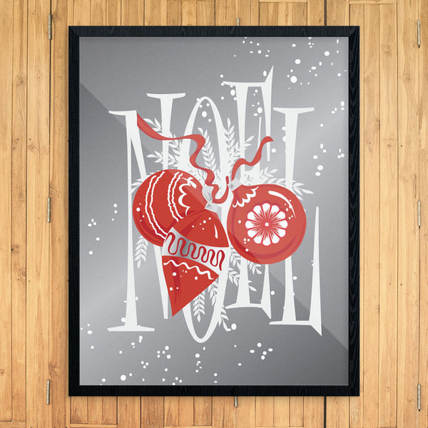 Noel Ornaments on Silver 11 x 14 Print