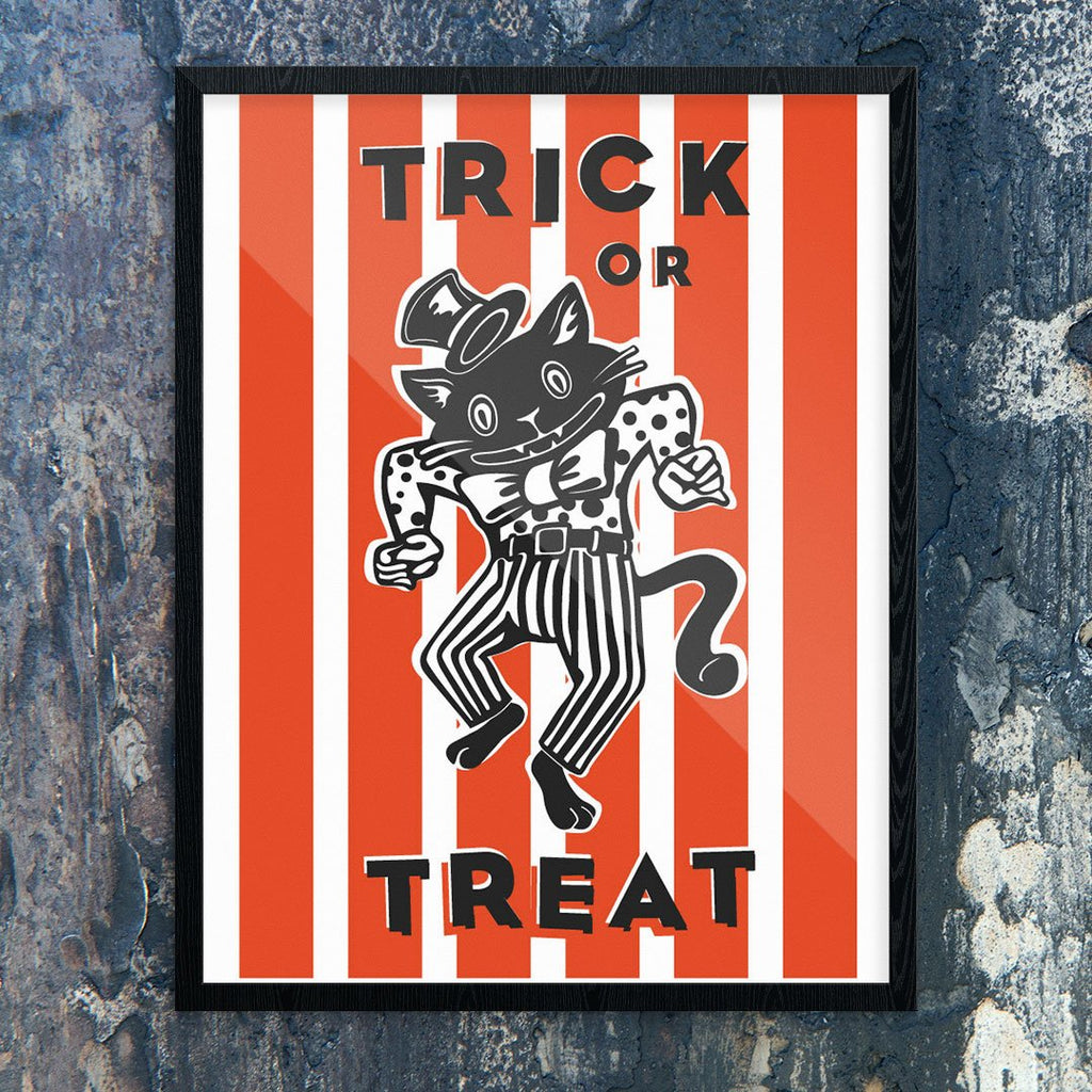 Halloween Trick or Treat Dancing Cat Print