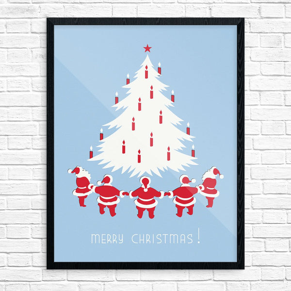 Merry Christmas Santas Around The Tree 11 x 14 Inch Print