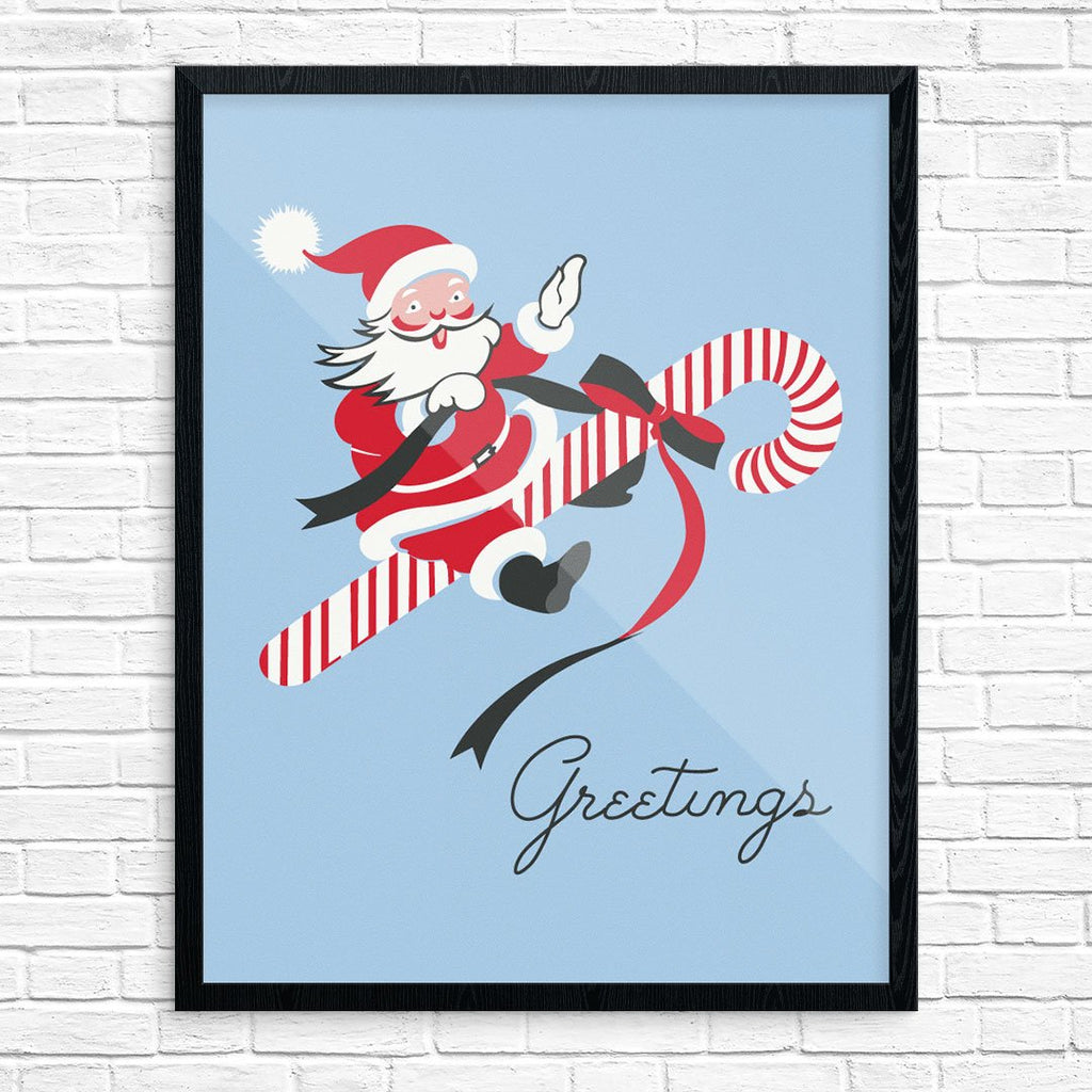Santa Candy Cane Greetings Print