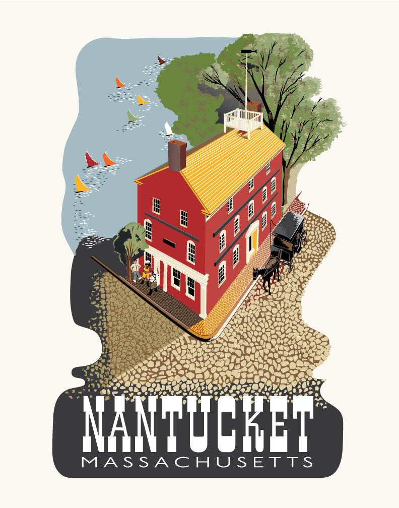 Nantucket Pacific Club Building & Sailboats Travel Poster Magnet