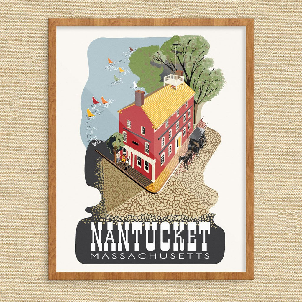 Nantucket Pacific Club Building & Sailboats Travel Poster Print
