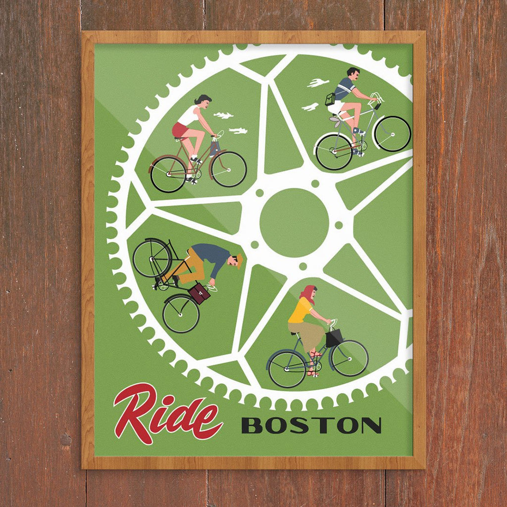 Ride Boston Bike Wheel Riders 11 x 14 Print