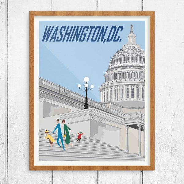 Family Visiting the US Capitl Building Travel Poster Print