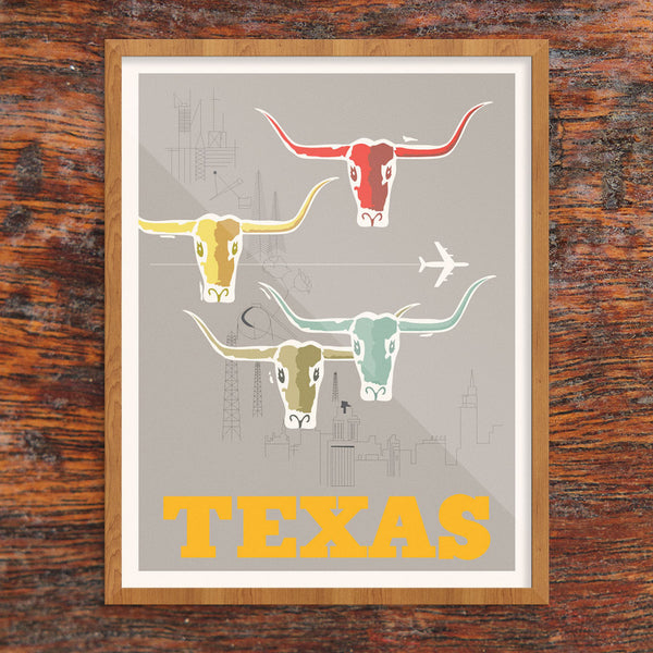 Texas Oil & Longhorns 11 x 14 Print