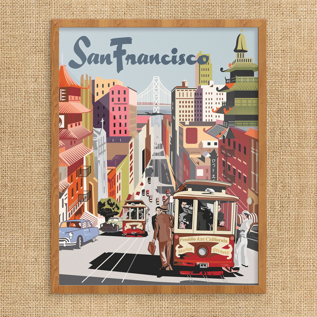 San Francisco Cable Car Bay View Poster Print – Fridgedoor