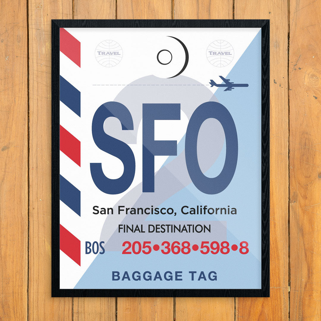 SFO Luggage Tag Poster Print Fridgedoor