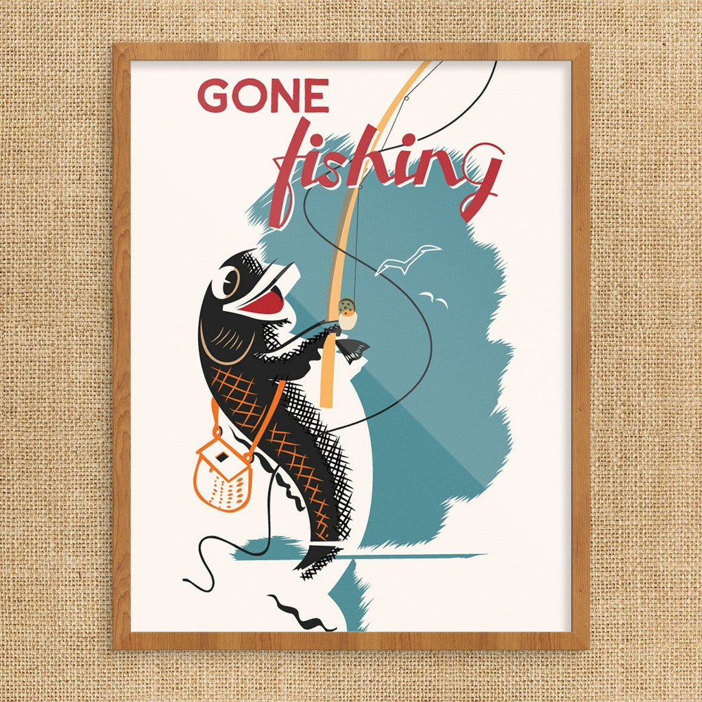 Gone Fishing Retro 11 x 14 Print