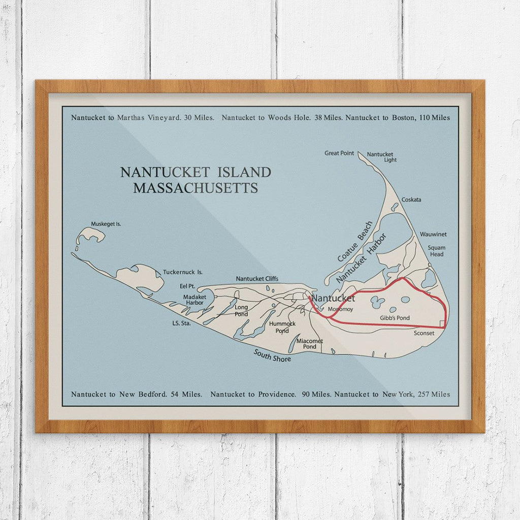 Nantucket Island Vintage Map 11 x 14 Print