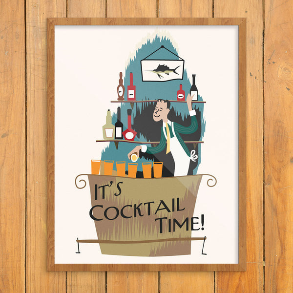 It's Cocktail Time! Mid-Century Bartender 11 x 14 Print