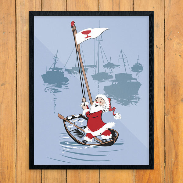Rowing Santa Delivers Cocktails 11 x 14 Print