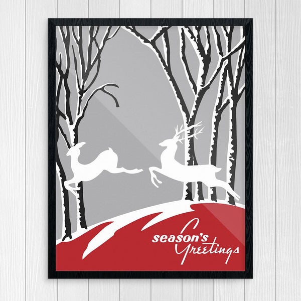 Leaping Deer Seasons Greetings Print