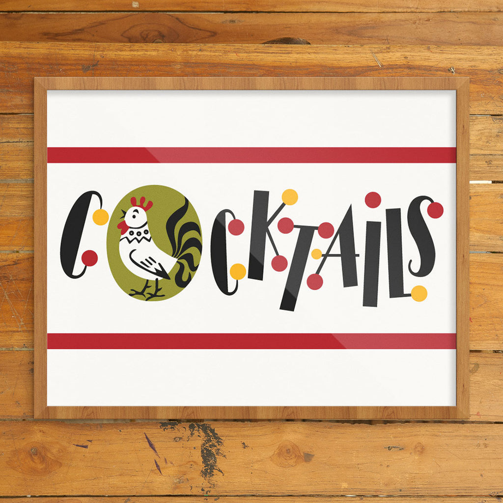 Cocktail Dots & Rooster 11 x 14 Print