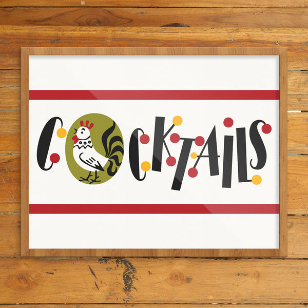 Cocktail Dots & Rooster 11 x 14 Print