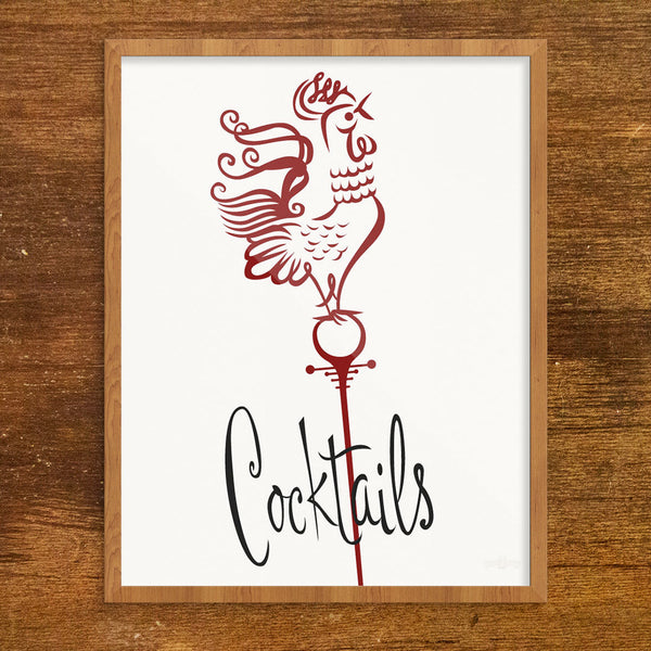 Rooster Cocktails on a Stick 11 x 14 Print