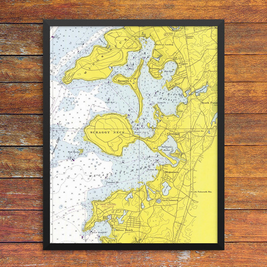 Cataumet, Megansett & Red Brook Harbor Nautical Chart 11 x 14 Print