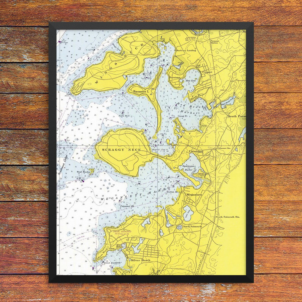Cataumet, Megansett & Red Brook Harbor Nautical Chart 11 x 14 Print