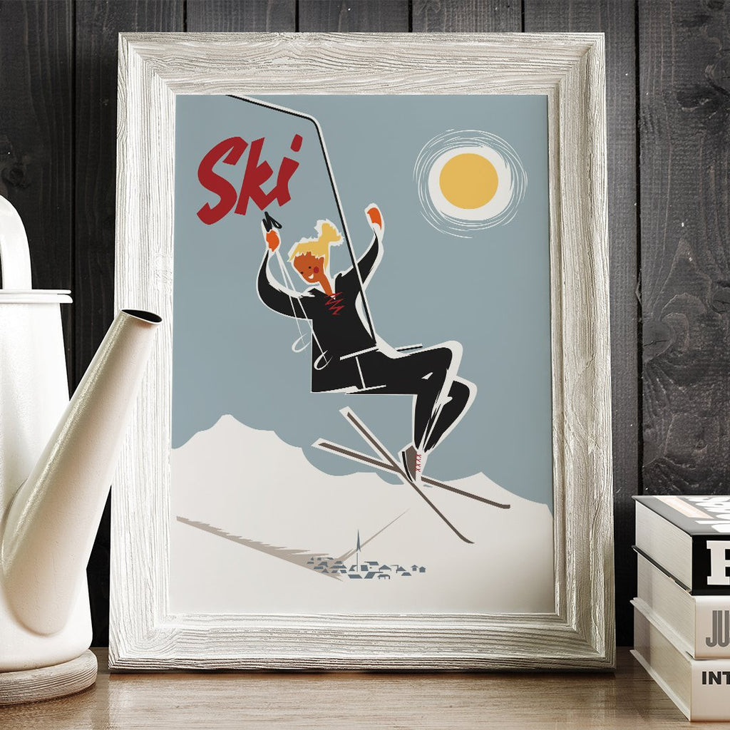 Ski Sunny Chairlift Gal 11 x 14 Print