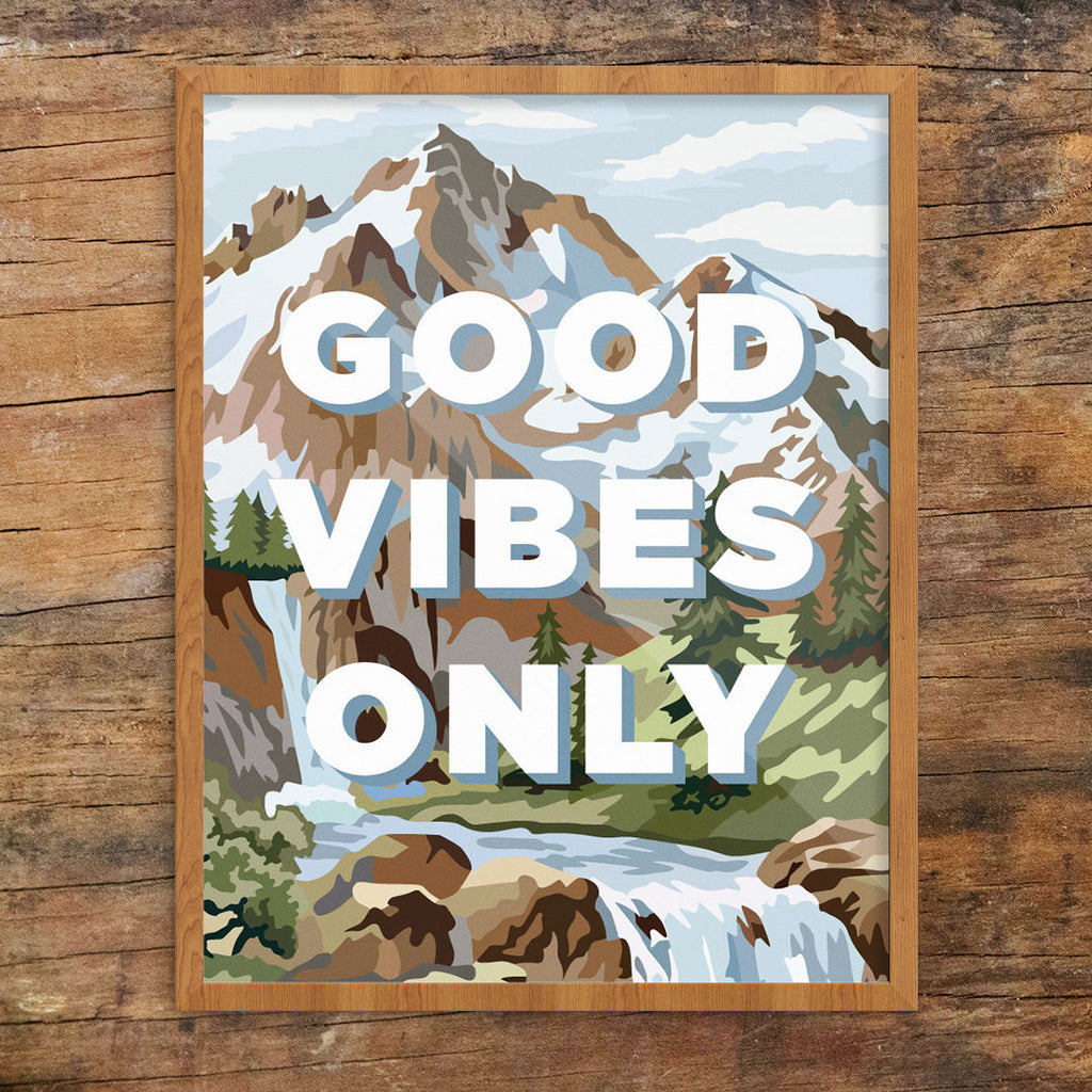 Good Vibes Only PBN Mountain Scene 11 x 14 Print