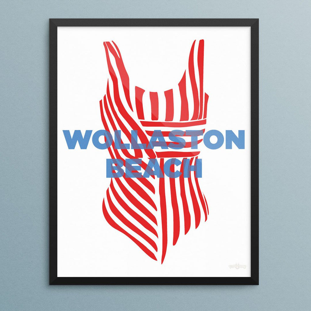 Wollaston Beach Red Stripe Bathing Suit Print