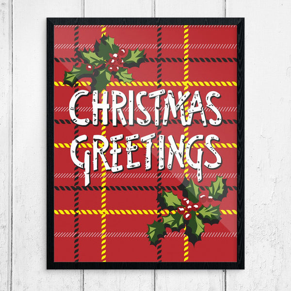 Christmas Greetings on Plaid 11 x 14 Print
