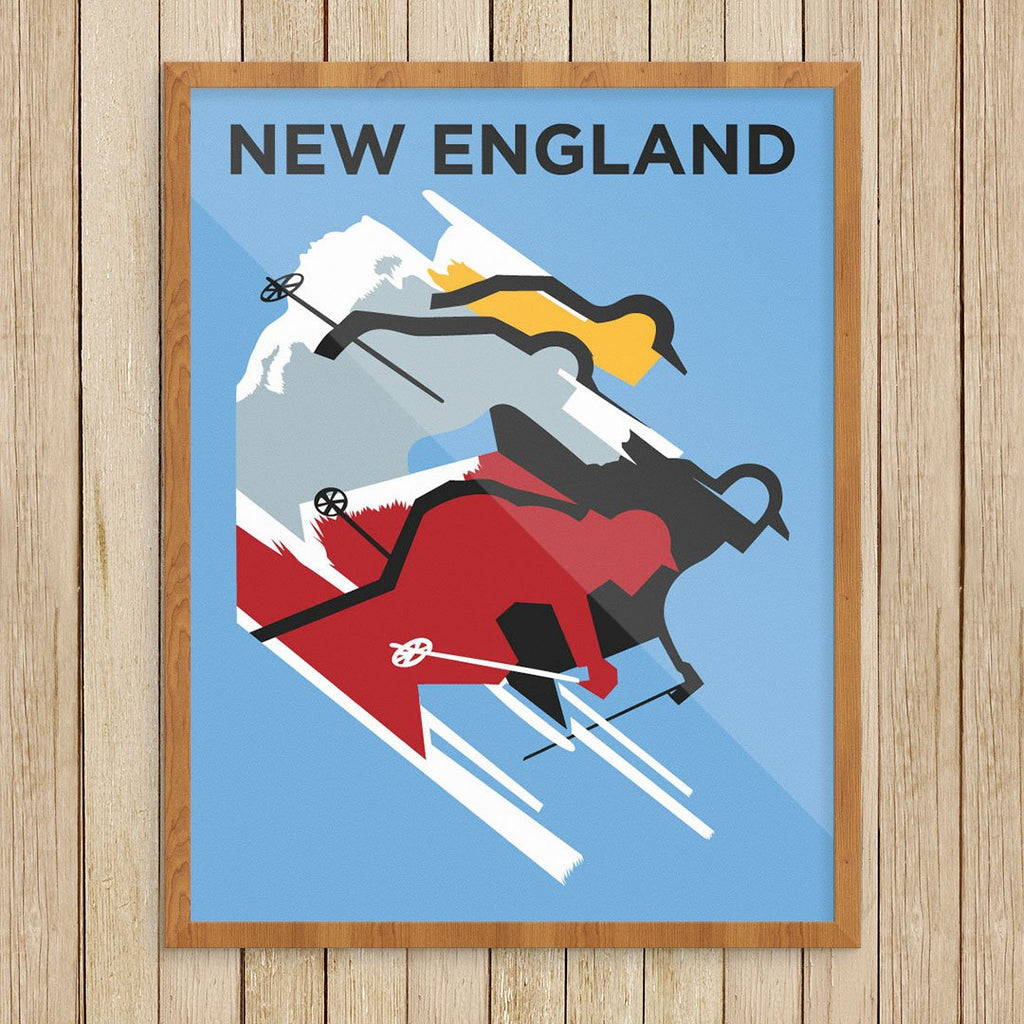 New England Colorful Ski Silhouettes Print