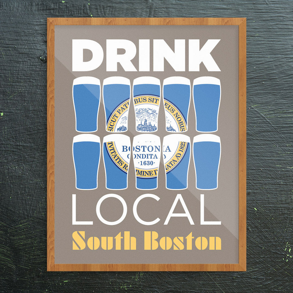 Drink Local Beer Glasses South Boston 11 x 14 Print