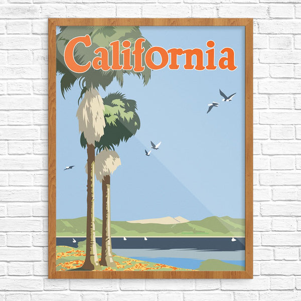 California Palm Tree & Sea Gulls Print
